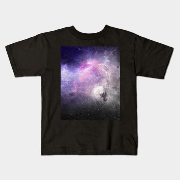 Beautiful Purple Galaxies with Moon Kids T-Shirt by gruntcooker